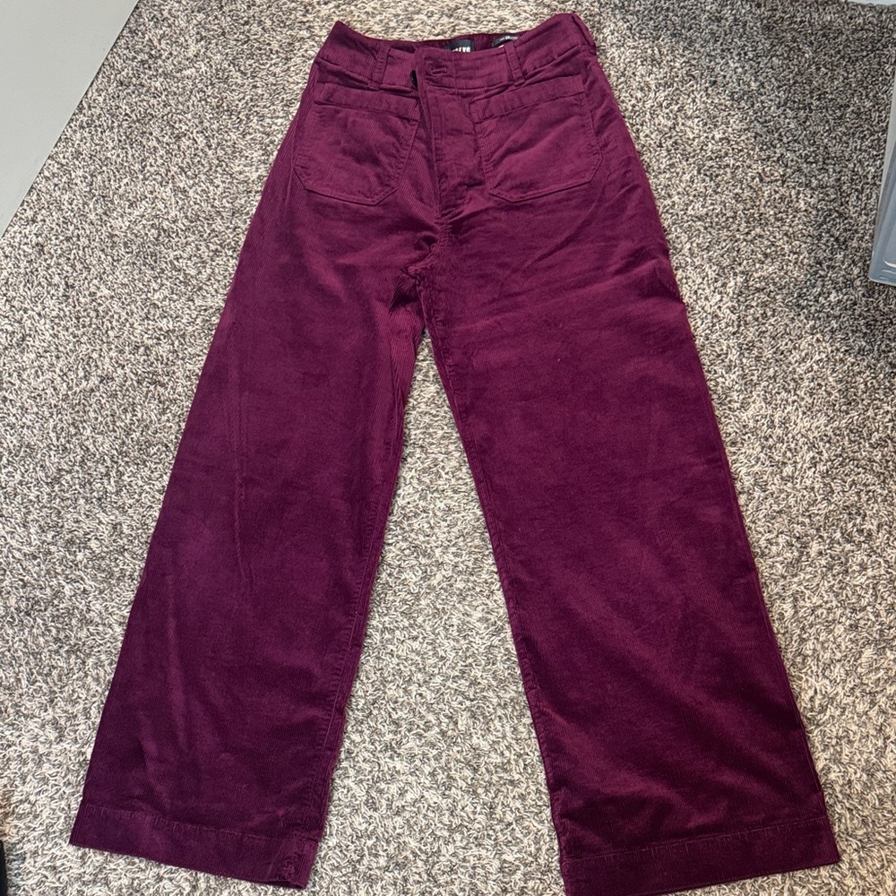 The Colette Corduroy Full-Length Wide-Leg Pants by Maeve : deep plum color